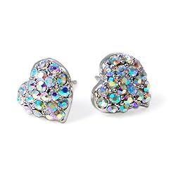Aurora Borealis Crystal Heart Stud Earrings Fashion Jewelry