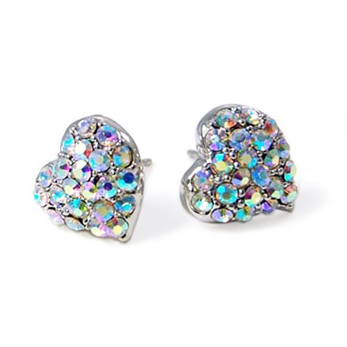 Aurora Borealis Crystal Heart Stud Earrings Fashion Jewelry