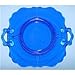 LE Smith Mt Pleasant Double Shield Blue Depression Glass Cake Plate
