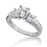 14K White Gold Engagement Ring - 1.45CT Princess Cut Diamond Ring(H-I Color, I1 Clarity), All Sizes Available