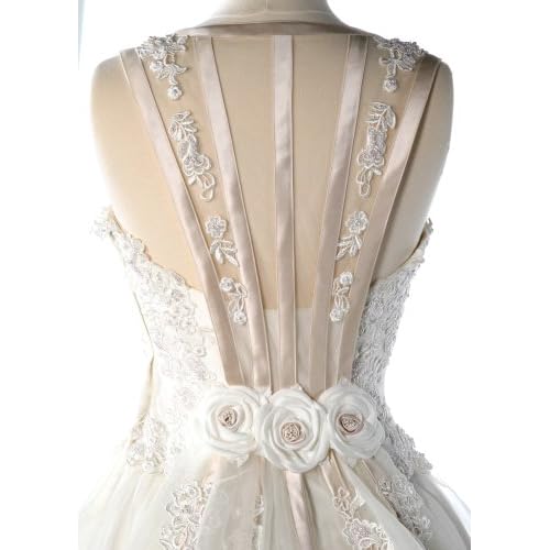 Ivory and Champagne Satin and Organza Wedding Gown