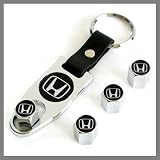 Honda Silver Logo Tire Valve Caps with Wrench Key Chain