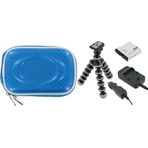 4n1 Hard Shell Case (Candy Blue) / NB-6L AC DC Charger / Battery / Tripod for Canon PowerShot SD1200IS Digital Camera Blue