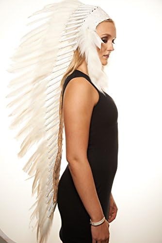 Inspired Native American Indian Headdress War Bonnet Extra Long Size (XH003 (White))