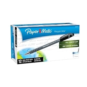 Paper Mate Flexgrip Ultra Stick Fine Point Ballpoint Pens, 12 Black Ink Pens (9680131)