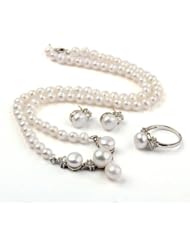 O-stone Moonlight Freshwater Cultured Pearl Jewelry Set Silver Diameter 8mm-10mm Ring
