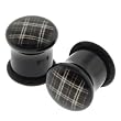 White Acrylic Single Flared Plugs with Plaid Pattern and "O" Ring - 2G - Sold as a Pair