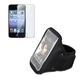 Black Sport Mesh Armband + clear Screen Protector for Apple Ipod Touch 4th Gen 8GB 32GB 64GB