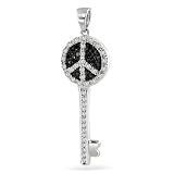 Bling Jewelry Black Onyx & Clear CZ Pave Peace Sign Key Pendant