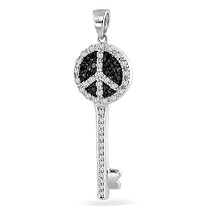 Bling Jewelry Black Onyx & Clear CZ Pave Peace Sign Key Pendant