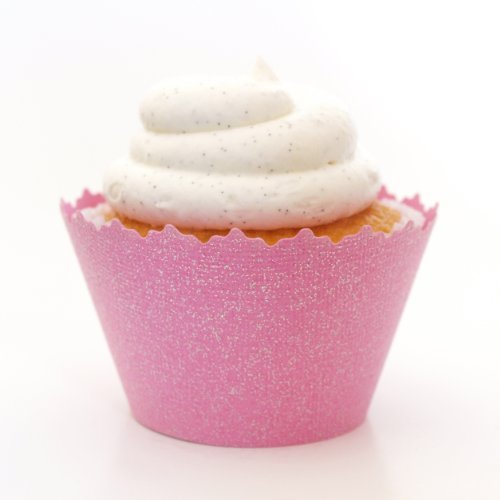 Glitter Bubblegum Pink Sparkle Cupcake Wrappers - Set of 12 - Affordable, Simply, Fancy Glimmery Liner