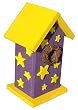 Funky Randy Birdhouse 14" - Purple Yellow Star Sky Bird House w Vine Hole Usable Free Standing