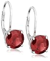 Sterling Silver 8mm Round Garnet Leverback Earrings