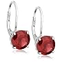 Sterling Silver 8mm Round Garnet Leverback Earrings