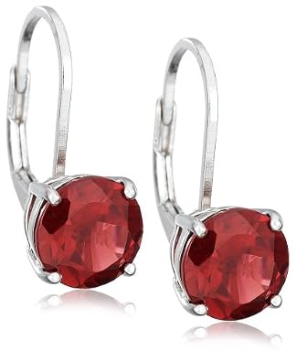 Sterling Silver 8mm Round Garnet Lever Back Earrings