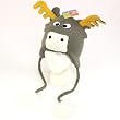 Kids 4-12 Moose Animal Knit Trooper Fleece Hat Gray