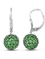 14k White Gold Tsavorite and Diamond Leverback Earrings (.05 cttw, H-I Color, I1-I2 Clarity)