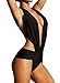 Women's Deep Plunge Halterneck Black Bikini Swimsuit