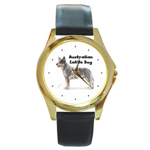 Australian Cattle Dog Round Gold Metal Watch