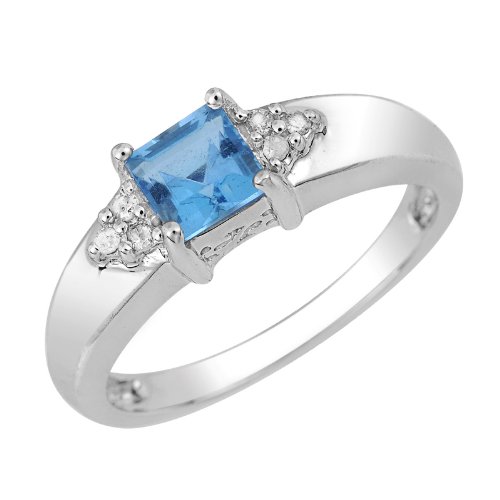 Carat Light Blue Color White 14K Gold Topaz and Diamond Engagement Ring
