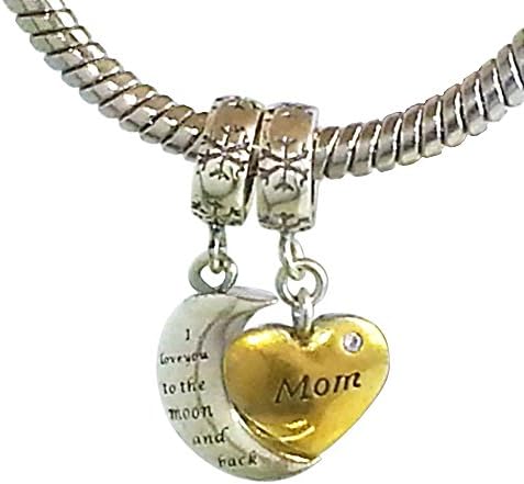 925 Sterling Silver Moon Star "I Love You to the Moon and Back "Beads Fit Pandora Charms Gifts for Mother