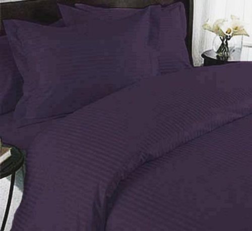 MARRIKAS 300TC Egyptian Cotton QUEEN PLUM STRIPE Duvet Cover Set