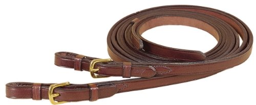 TORY LEATHER Split Reins with Brass Buckle Bit Ends