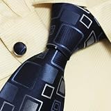 S4010 Designer Hand Made Blue White Checkers Plaids Necktie Cufflinks Set with Gift Box Ties for Him Jacquard Woven Pure Silk Mens Tie and Cuff Links Gift Tie Set
