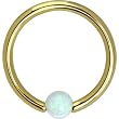 Solid 14KT Yellow Gold White Synthetic Opal Captive Ring - 14 Gauge 3/8"