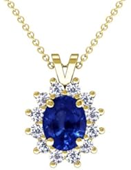 18K Yellow Gold Oval Cut Blue Sapphire And Round Diamond Pendant (GIA Certificate)