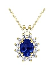 14K Yellow Gold Oval Cut Blue Sapphire And Round Diamond Pendant (GIA Certificate)