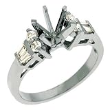14k White Baguette Diamond Semi-Mount Engagement Ring - Size 7.0
