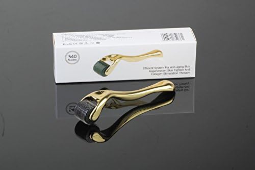Uni Fancy Gold Derma Roller 1.0mm - 540 Microneedles with Medical Treatment Grade Stainless Steel Needles for Body & Facial Clearing - Comestic Device for Reduction of Acne Scars,Wrinkles,Stretch Marks,Blackhead ,Air Loss,Large Pores,Cellulite - Multiplies the Absorption of EGF ,Vitamin C,Coconut Oil,Anti Ageing Serum & Hyaluronic Acid Face Cream - FREE Sterilized Travel Case