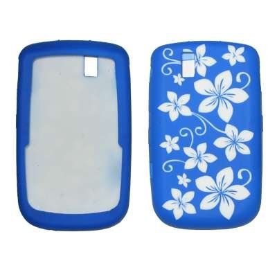 White and Blue Hawaii Flowers Design Soft Silicone Gel Skin Cover Case for BlackBerry Tour 9630 / 9650
