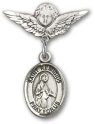 Sterling Silver Baby Badge with St. Remigius of Reims Charm and Angel with Wings Badge Pin
