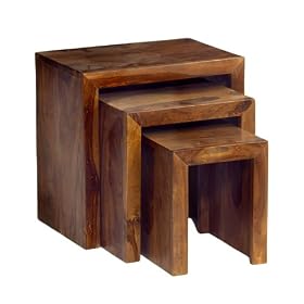 Cube Sheesham Hardwood Nest Of 3 Tables