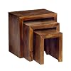 Cube Sheesham Hardwood Nest Of 3 Tables