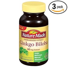 Nature Made Ginkgo Biloba Extract 60mg, 60 Softgels (Pack of 3)