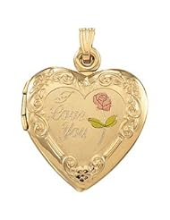 20.00X19.00 Mm 14K Yellow Gold Tri Color I Love You Heart Shaped Locket