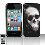 Rubberized Black Skull Snap on Design Case Hard Case Skin Cover Faceplate for Apple Iphone 4g + Screen Protector Film + Free Cell Phone Bag