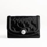 Coach Gallery Embossed Signature Black Patent Leather Compact Clutch Wallet 46327