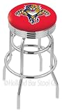Florida Panthers 25 Inch Chrome Double Ring Swivel Bar Stool with Ribbed Accent Ring