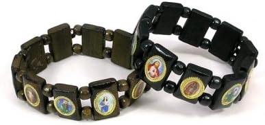 Beaded Bracelet, Catholic Saints Womens, Saints Charms, Black, Unisex, Men or Womens