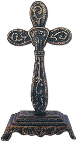 TMI Gifts M18002 Metal Sitting Cross Wall Decor, Antique Copper Green Petina, 7-Inch