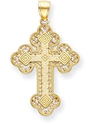 14k Budded Greek Key Cross Pendant