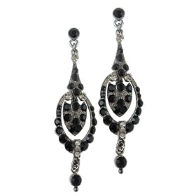 Leslie Danzis Vintage Inspired Jet & Black Crystal Drop Earrings
