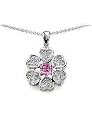 Original Star K (tm) Flower Pendant With Round 4mm Created Pink Sapphire in 925 Sterling Silver