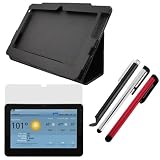GTMax 5pc Accessory Bundle Kit for Viewsonic G-Tablet - Combo Set Includes: Black Folio Leather Protector Cover Case with Stand + Clear LCD Screen Protector Film + Universal Touch Screen Stylus Pen ( Sivler + Black + Red )