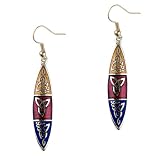 Pugster Elegant Tan Red And Dark Blue Shuttle Earrings