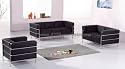 Elegant Modern Furnitue Le Corbusier Style Black Leather Sofa Loveseat Chair Set